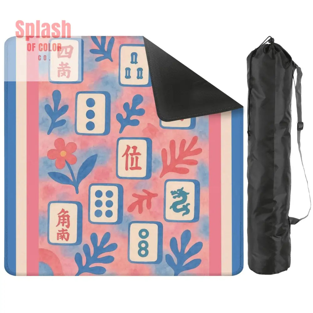 Preppy Pastel Blue Pink Mahjong Tiles Mahjong Mat - 31.5’’x31.5’’ - Daily Accessories