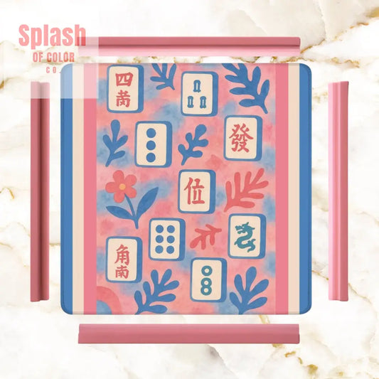Preppy Pastel Blue Pink Mahjong Tiles Mahjong Mat - 31.5’’x31.5’’ - Daily Accessories