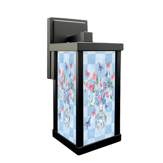 Pretty Asian Garden Zen Blue Pink Butterfly Chinoiserie Patio Wall Light Sconce - One Size - Wall Lighting