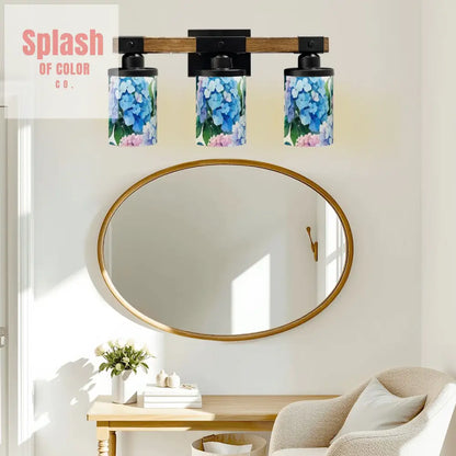 Pretty Floral Hydrangeas Blue Pink Purple Asian Garden Zen Vanity Light Fixture One Size Wall Lighting