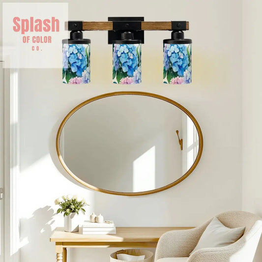 Pretty Floral Hydrangeas Blue Pink Purple Asian Garden Zen Vanity Light Fixture One Size Wall Lighting