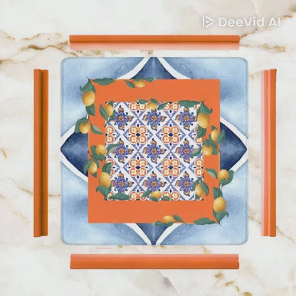 Taste Of Tuscany Citrus Lemon Orange Blue Watercolor Mahjong Mat