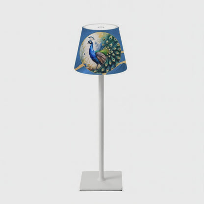 Floral Blue Marbled Peacock Gold Accents, LED Cordless Table Lamp