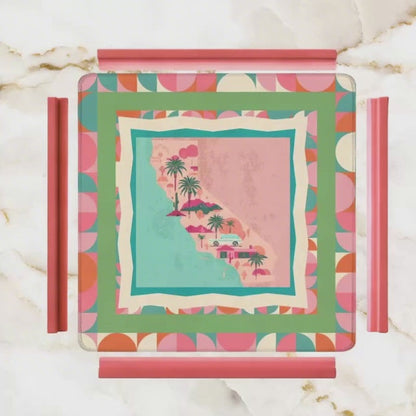 California Dreaming State Pride Modern Coral, Green Pink Preppy Mahjong Mat
