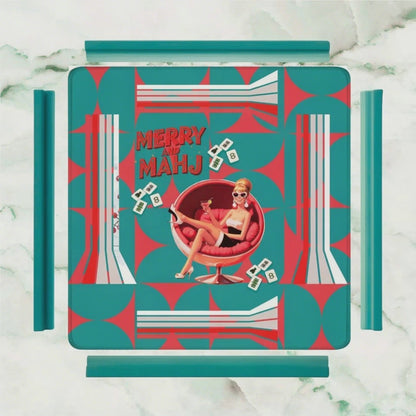 Mahjong Christmas Mat, Merry And Mahj Vintage Nostalgic Party Girl