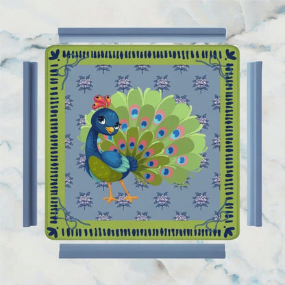 Cutie Patootie Peacock Whimsical Lime Green Royal Blue Mahjong Mat