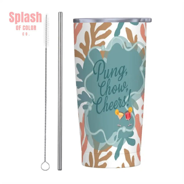 Pung Chow Cheers Mahjong Gift Coral Reef Background Stainless Steel Insulated Tumblers with Lid & Straw One Size