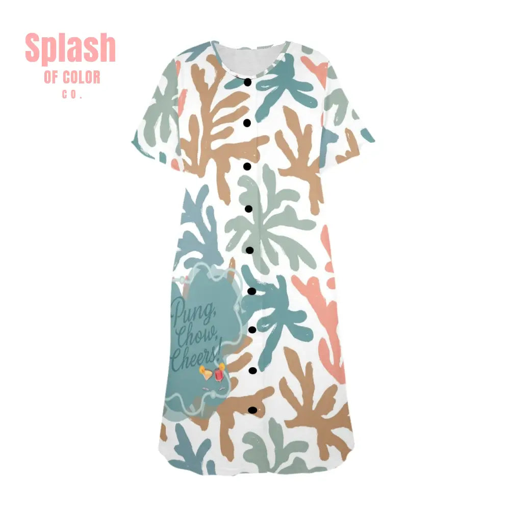 Pung Chow Cheers Mahjong Lover Muummu Dress Quirky Coral Blue Mahj Gift Idea Pajamas