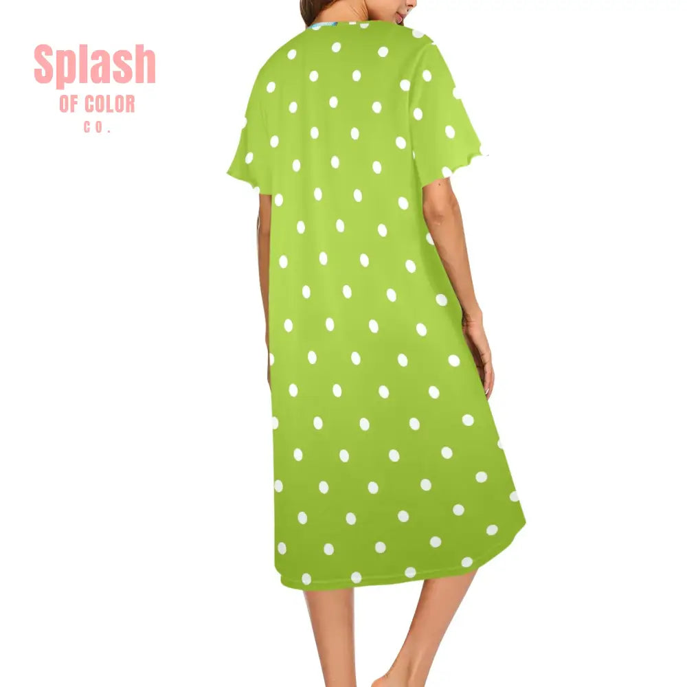 Quirky Mahjong One Bam Bird Green Polka Dot Ladies Muumuu Dress Pajamas