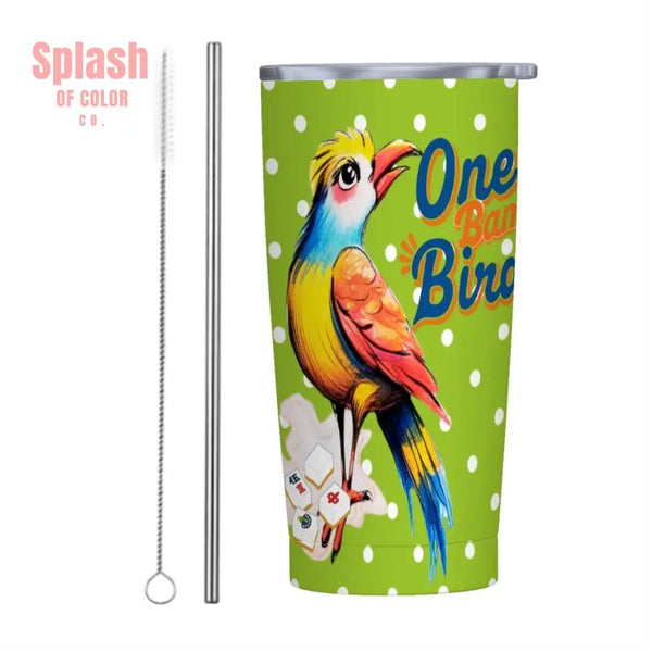 Quirky One Bam Bird Citrus Green Polka Dot Mahjong Tumbler One Size Drinkware