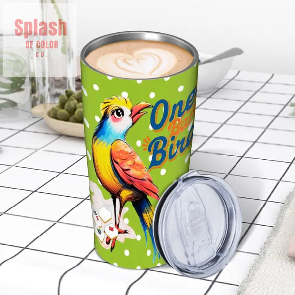 Quirky One Bam Bird Citrus Green Polka Dot Mahjong Tumbler One Size Drinkware