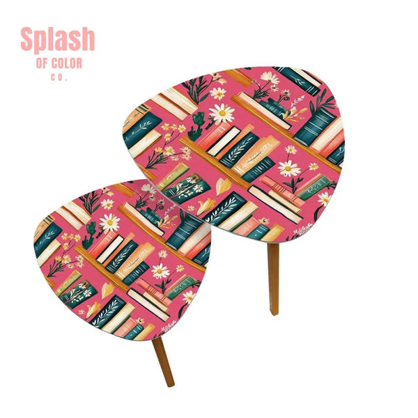 Reading Nook Hot Pink Floral Designed Cozy Modern Triangle Coffee Table Set of 2 One Size Home Accessories