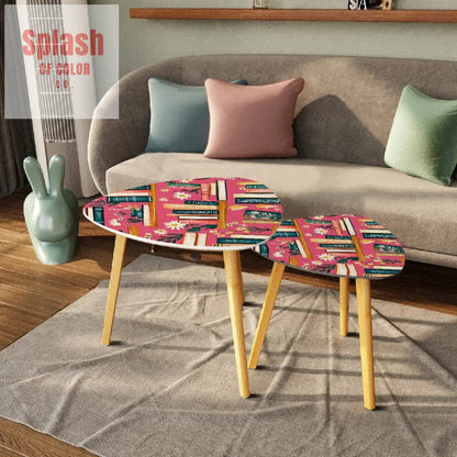 Reading Nook Hot Pink Floral Designed Cozy Modern Triangle Coffee Table Set of 2 One Size Home Accessories
