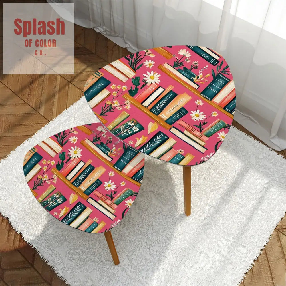 Reading Nook Hot Pink Floral Designed Cozy Modern Triangle Coffee Table Set of 2 One Size Home Accessories