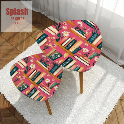 Reading Nook Hot Pink Floral Designed Cozy Modern Triangle Coffee Table Set of 2 One Size Home Accessories