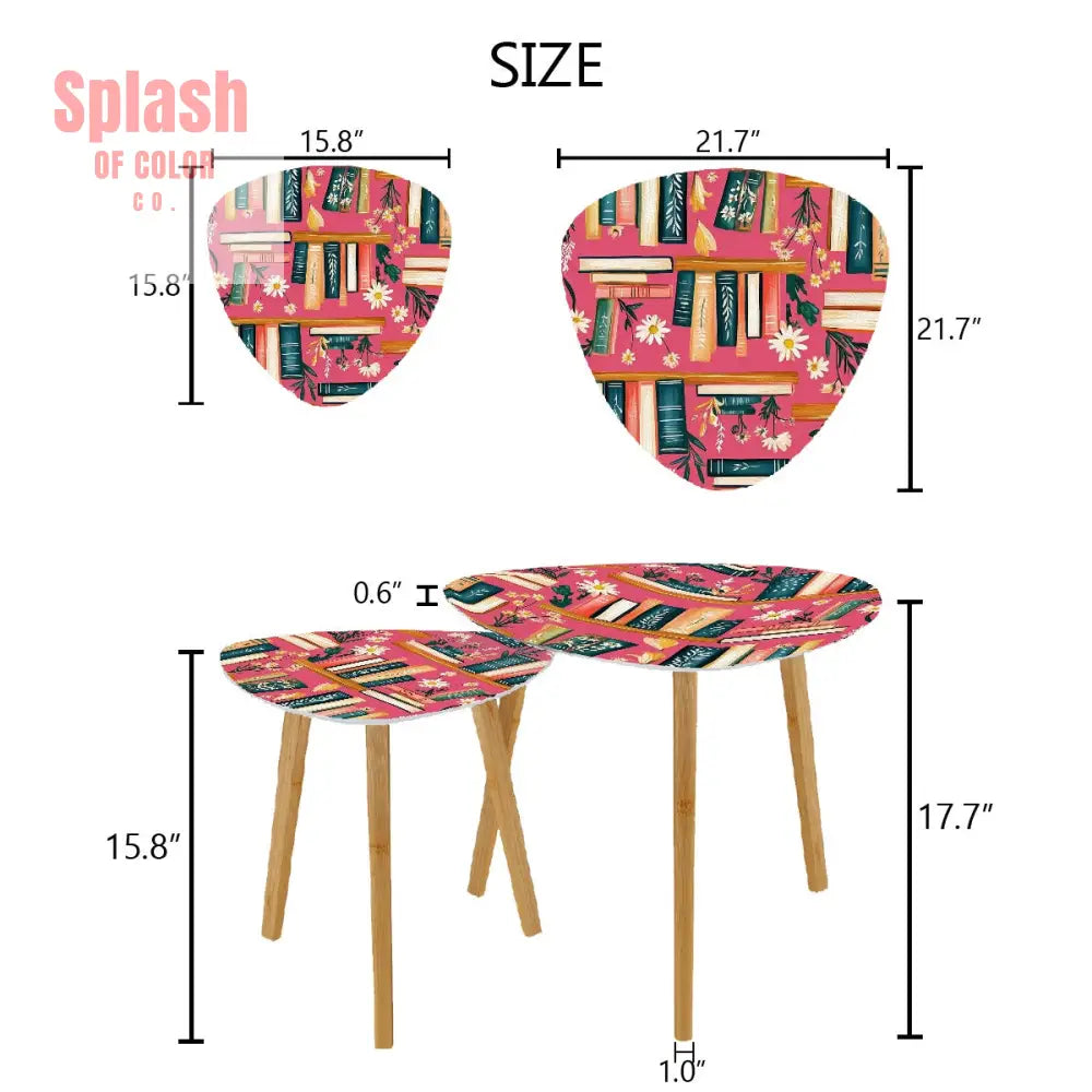 Reading Nook Hot Pink Floral Designed Cozy Modern Triangle Coffee Table Set of 2 One Size Home Accessories