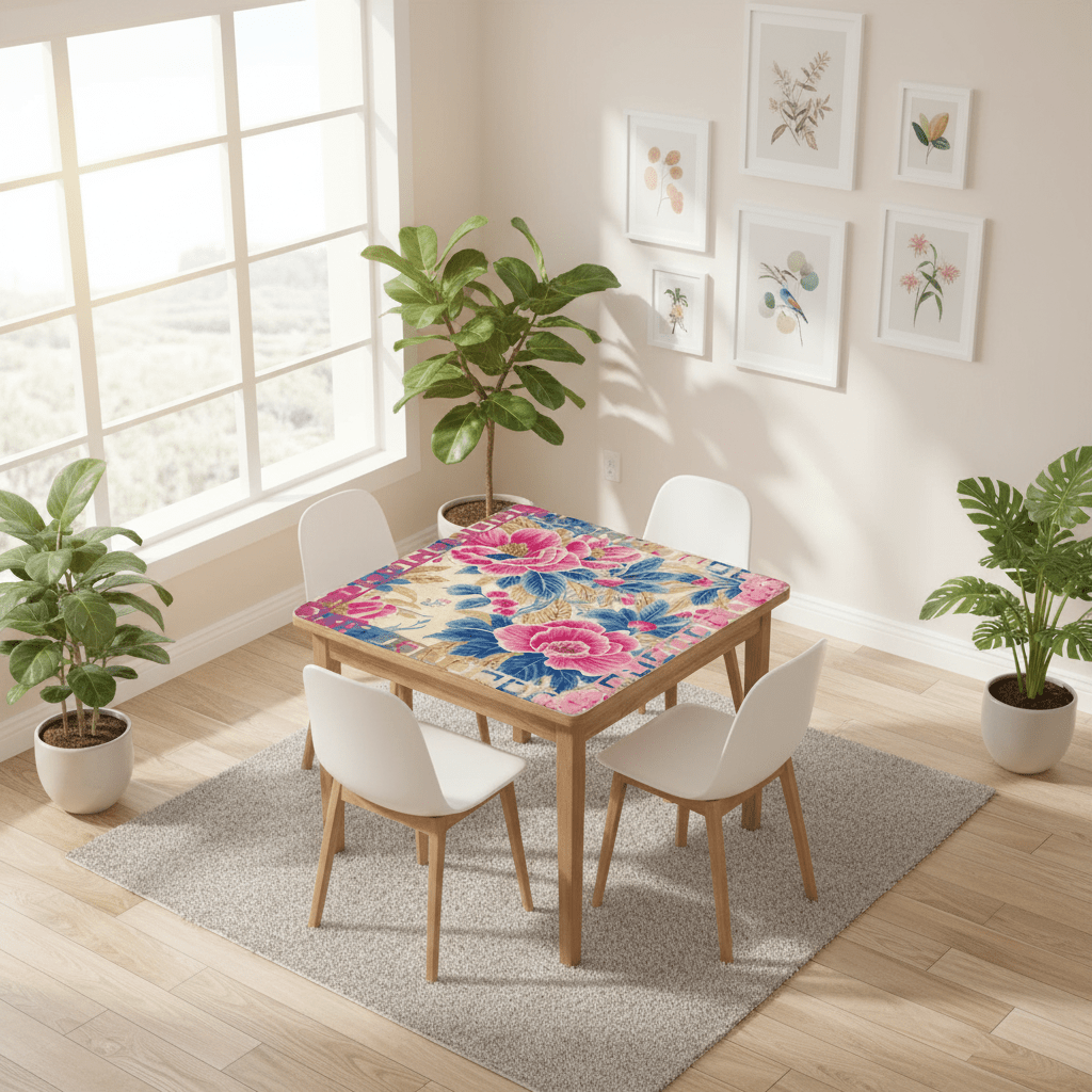 The Secret Garden Floral Pink, Blue Mahjong Mat - Splash of Color Co.