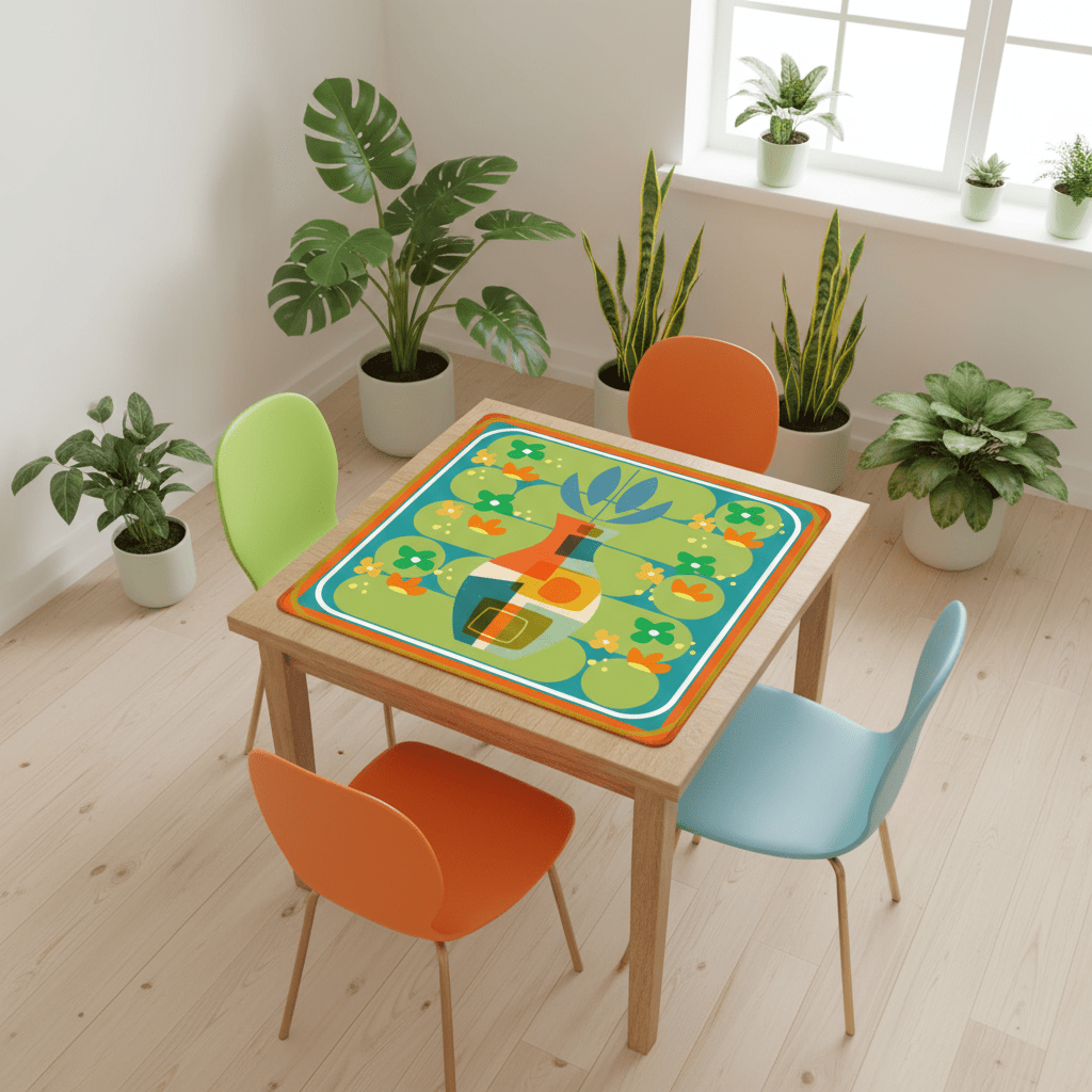 The Modern Four Seasons Mahjong Mat, Orange Teal Green Mahj Mat - Splash of Color Co.