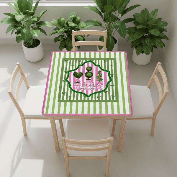 Preppy Staffordshire Chinoiserie Green And Pink Mahjong Mat - Splash of Color Co.