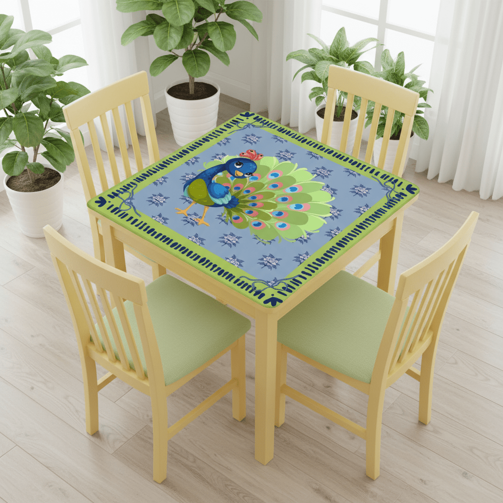 Cutie Patootie Peacock Whimsical Lime Green Royal Blue Mahjong Mat - Splash of Color Co.