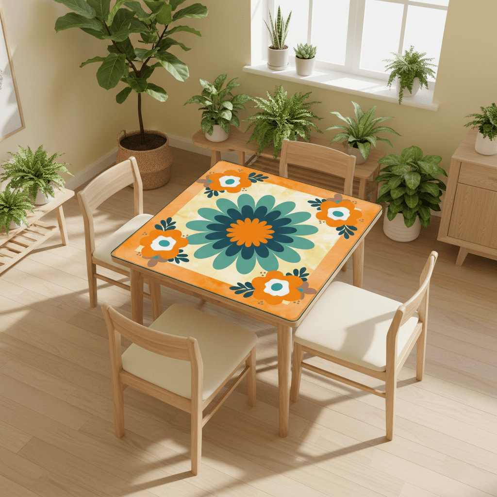 Boho Flower Infusion, Orange Blue Mahjong Game Mat - Splash of Color Co.