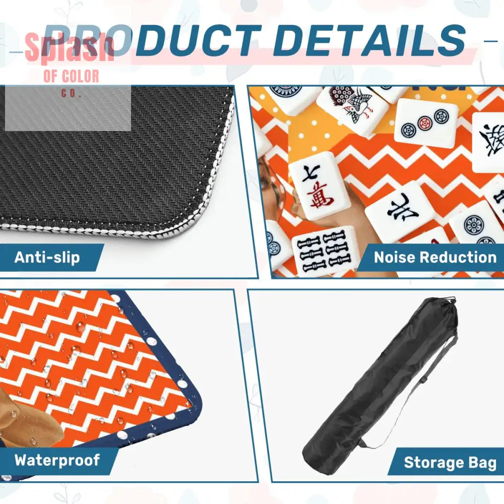 Rose The Riveter Preppy Orange Zig Zag Blue Polka Dot Mahjong Mat - 31.5’’x31.5’’ - Daily Accessories