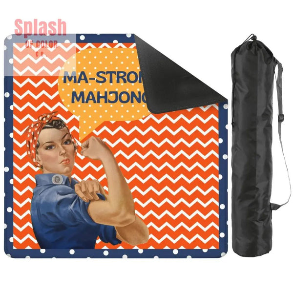 Rose The Riveter Preppy Orange Zig Zag Blue Polka Dot Mahjong Mat - 31.5’’x31.5’’ - Daily Accessories