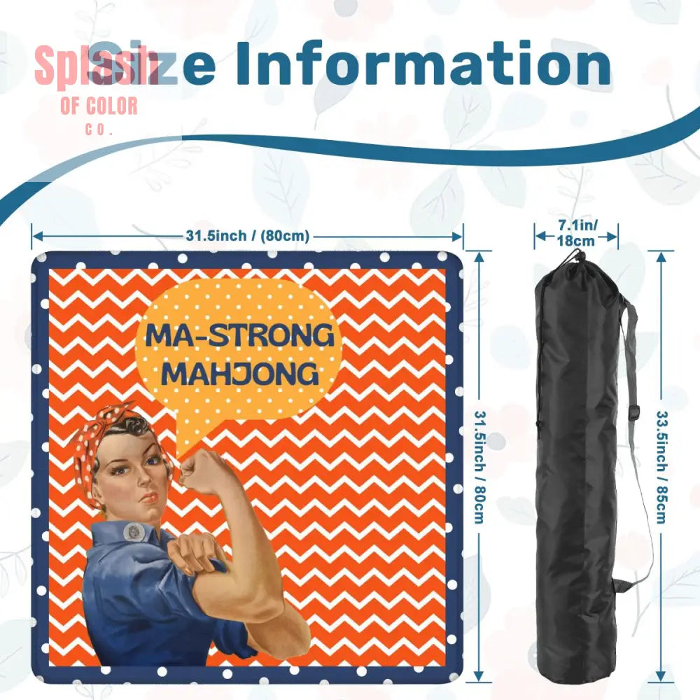 Rose The Riveter Preppy Orange Zig Zag Blue Polka Dot Mahjong Mat - 31.5’’x31.5’’ - Daily Accessories