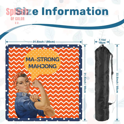 Rose The Riveter Preppy Orange Zig Zag Blue Polka Dot Mahjong Mat - 31.5’’x31.5’’ - Daily Accessories