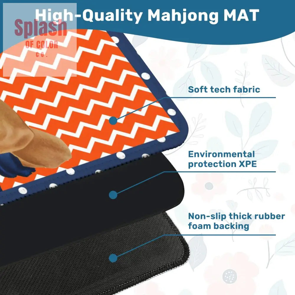 Rose The Riveter Preppy Orange Zig Zag Blue Polka Dot Mahjong Mat - 31.5’’x31.5’’ - Daily Accessories