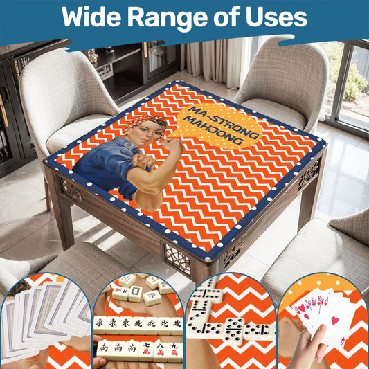 Rose The Riveter Preppy Orange Zig Zag Blue Polka Dot Mahjong Mat - 31.5’’x31.5’’ - Daily Accessories