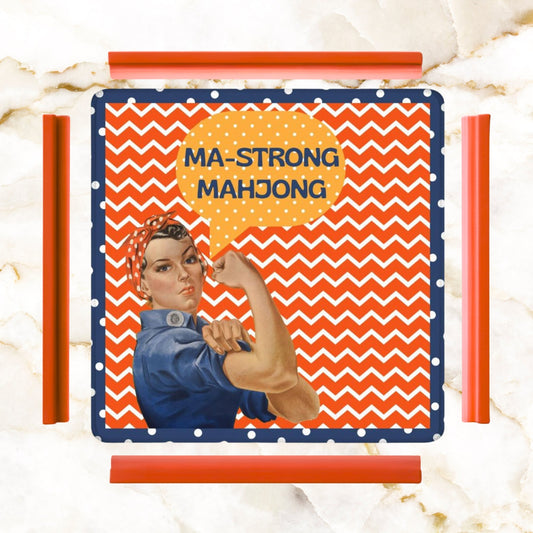 Rose The Riveter Preppy Orange Zig Zag Blue Polka Dot Mahjong Mat - 31.5’’x31.5’’ - Daily Accessories