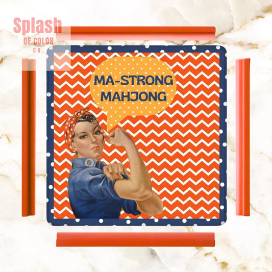 Rose The Riveter Preppy Orange Zig Zag Blue Polka Dot Mahjong Mat - 31.5’’x31.5’’ - Daily Accessories