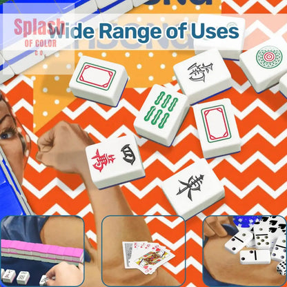 Rose The Riveter Preppy Orange Zig Zag Blue Polka Dot Mahjong Mat - 31.5’’x31.5’’ - Daily Accessories