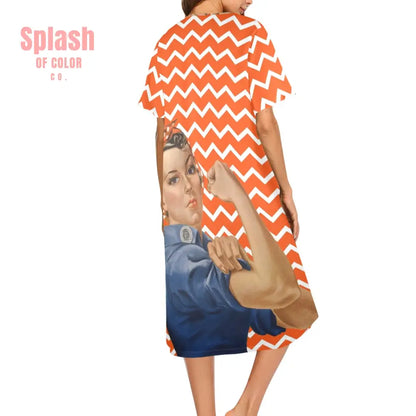 Rosie The Riveter Chevron Orange Preppy Muummu Dress Pajamas