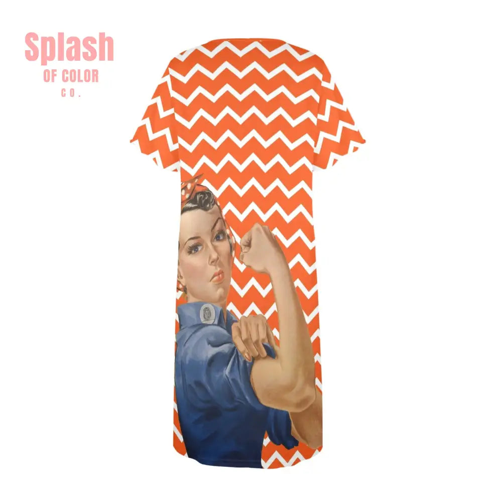 Rosie The Riveter Chevron Orange Preppy Muummu Dress Pajamas