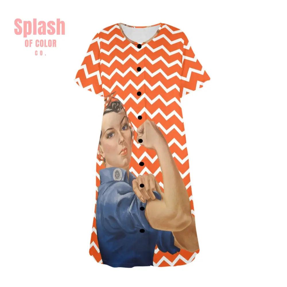 Rosie The Riveter Chevron Orange Preppy Muummu Dress Pajamas