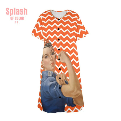 Rosie The Riveter Chevron Orange Preppy Muummu Dress Pajamas