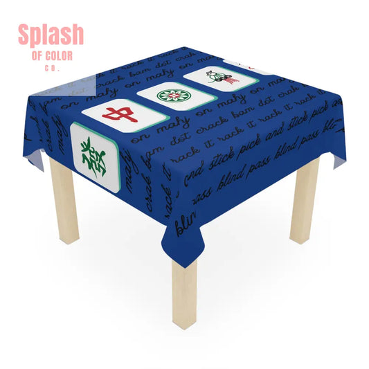 Royal Blue Cultural Mahjong Tablecloth Game Night Decor Unique Dining Table Cover - One size / White - Home Decor