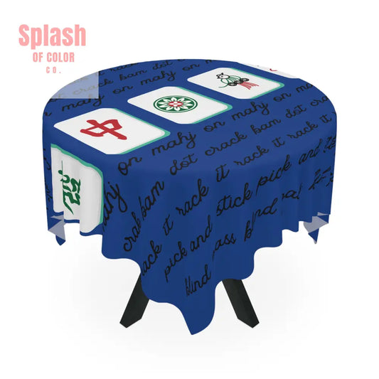 Royal Blue Cultural Mahjong Tablecloth Game Night Decor Unique Dining Table Cover - One size / White - Home Decor