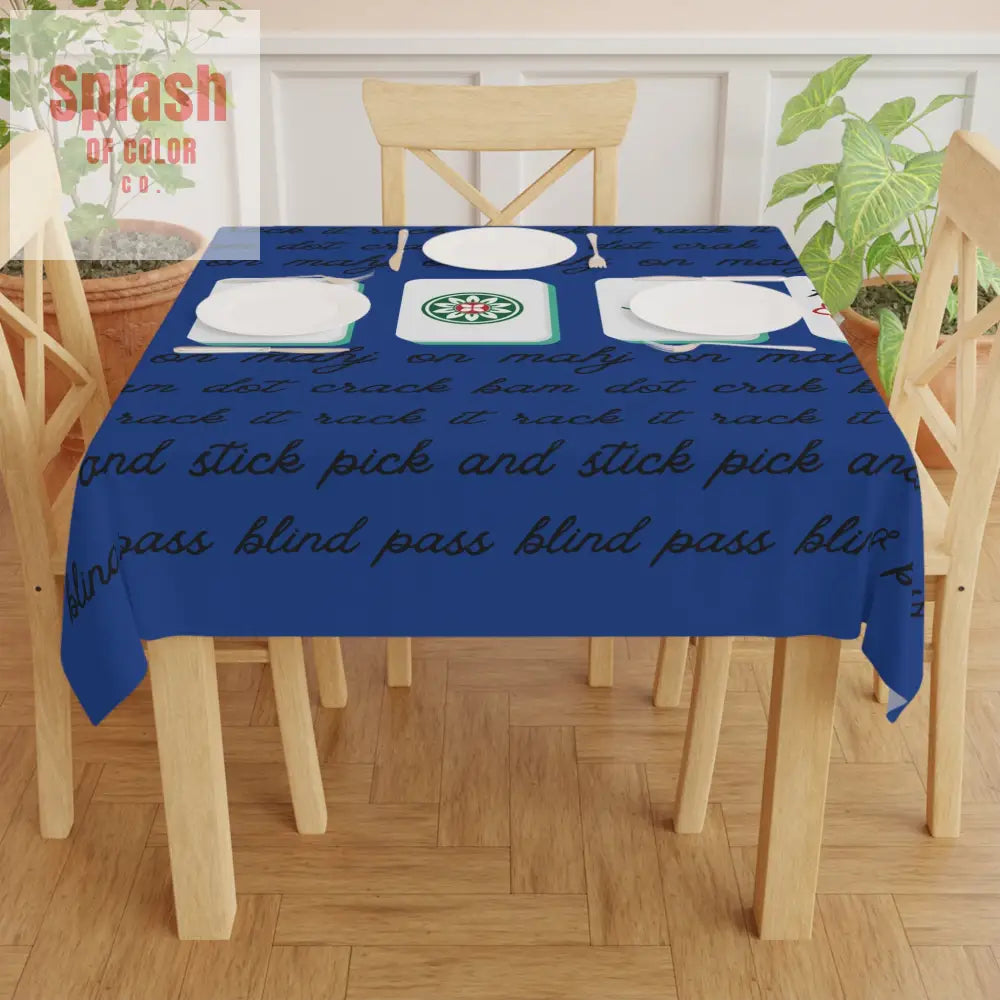 Royal Blue Cultural Mahjong Tablecloth Game Night Decor Unique Dining Table Cover - One size / White - Home Decor
