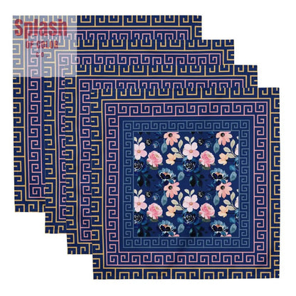 Royal Blue Floral Heritage Greek Key Designed Dinner Napkins - Splash of Color co.