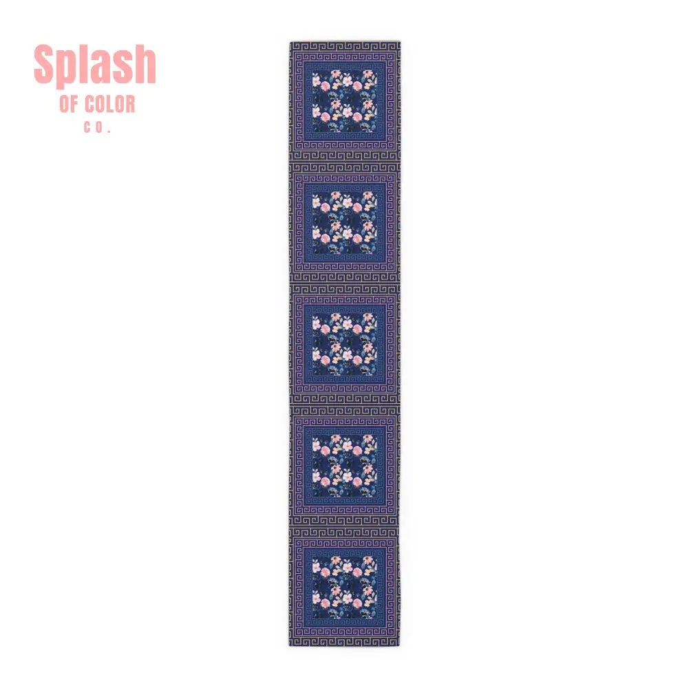 Royal Blue Floral Table Runner, Greek Key Designed Border - Splash of Color co.