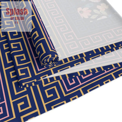 Royal Blue Floral Table Runner Greek Key Designed Border Home Decor