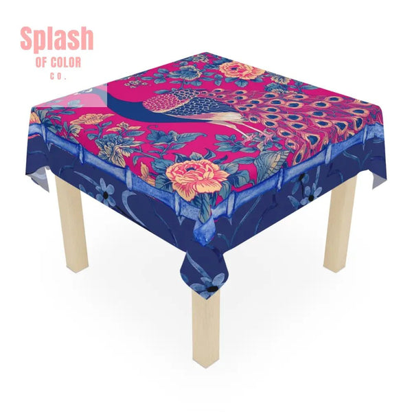 Royal Blue Fuschia Pink Floral Peacock Tablecloth - Bohemian Home Decor - Splash of Color co.
