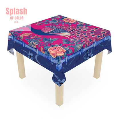 Royal Blue Fuschia Pink Floral Peacock Tablecloth Bohemian Home Decor One size / White Home Decor