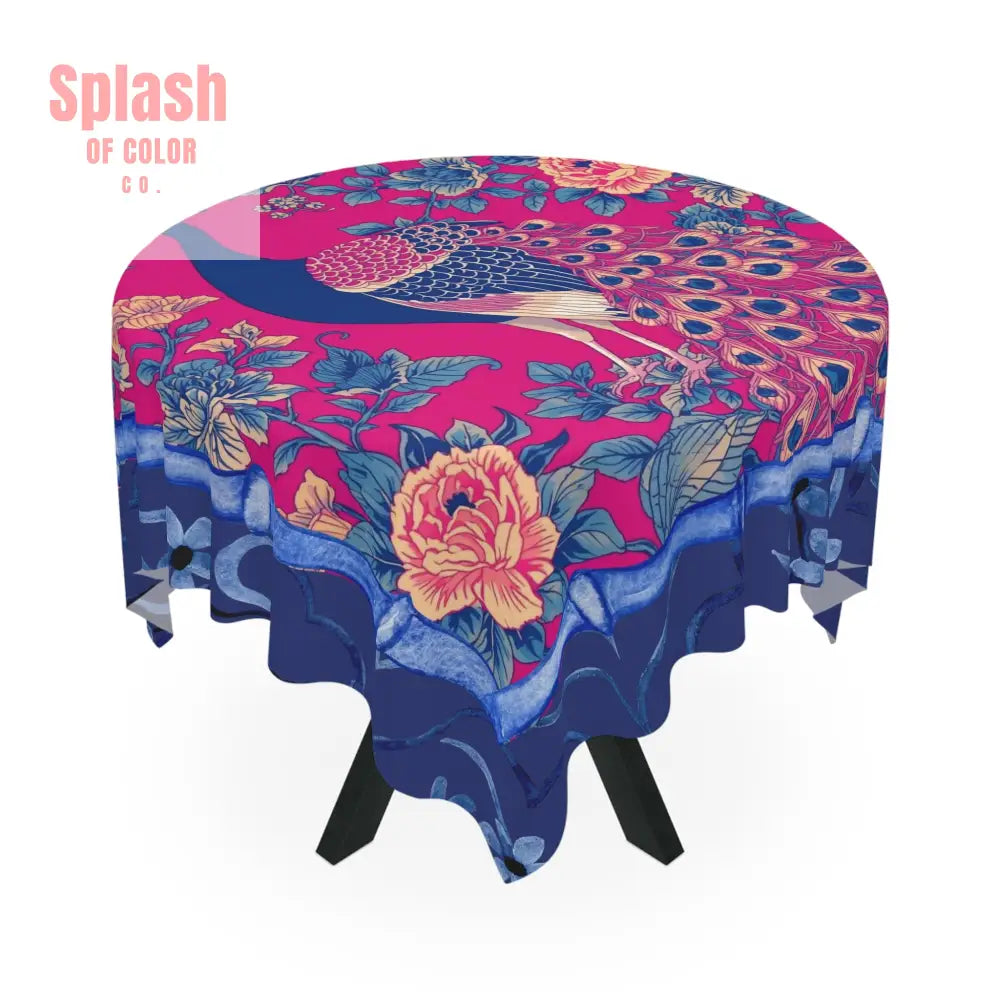 Royal Blue Fuschia Pink Floral Peacock Tablecloth Bohemian Home Decor One size / White Home Decor