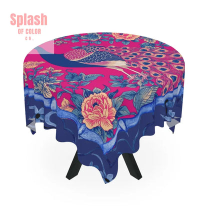 Royal Blue Fuschia Pink Floral Peacock Tablecloth Bohemian Home Decor One size / White Home Decor