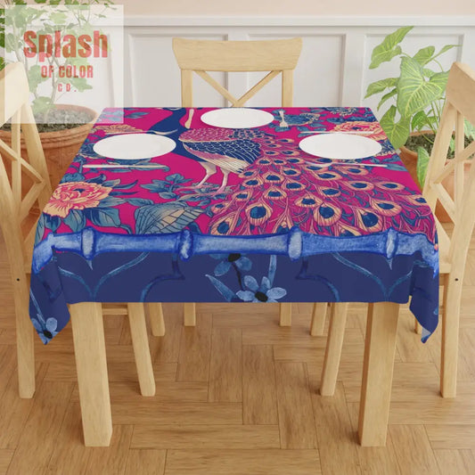 Royal Blue Fuschia Pink Floral Peacock Tablecloth Bohemian Home Decor One size / White Home Decor