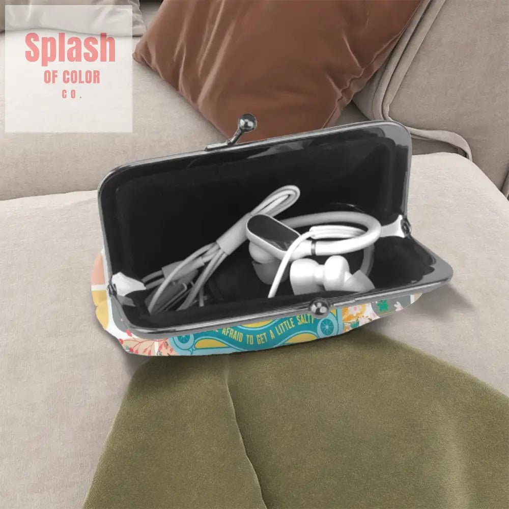 Sardine Can Tinned Fish Floral Modern Quirky Women’s Leather Kiss Lock Coin Purse - 4.5’’x4.1’’ - Wallet